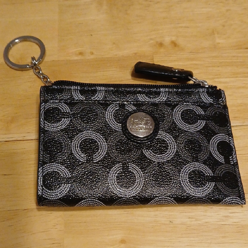 Coach Black and Silver Patterned Coin Pouch EUC